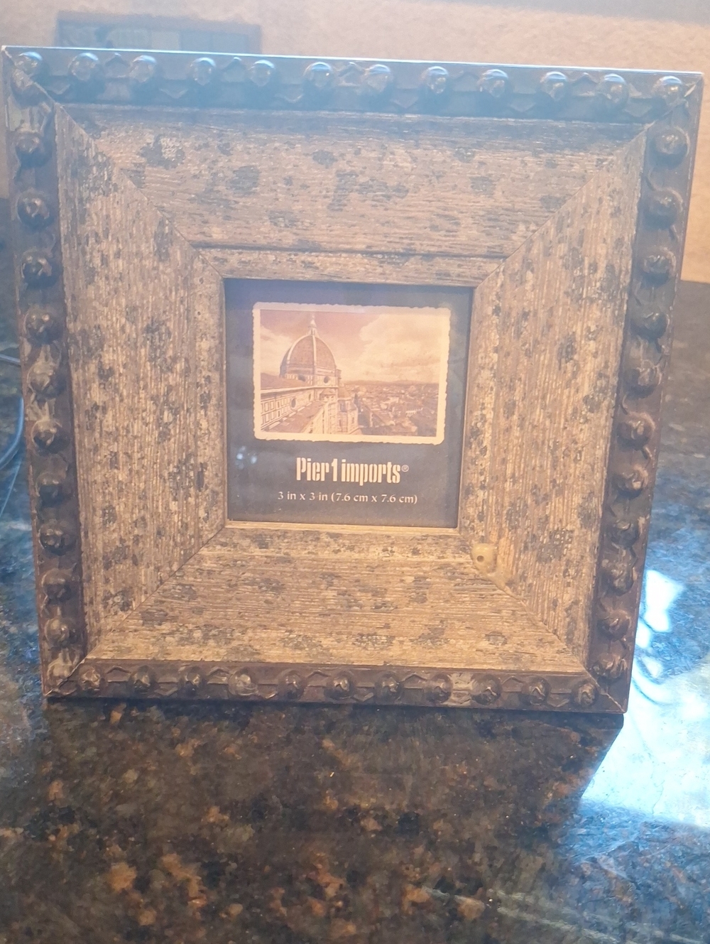 Pier 1 Distressed Textured Brown Beaded Square Picture Frame
